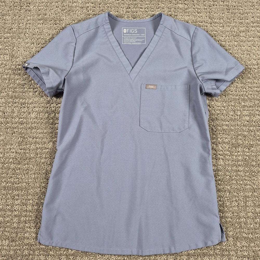 FIGS Catarina Scrub Top Womens XXS Vapor Blue V Neck One Pocket Uniform FW1000